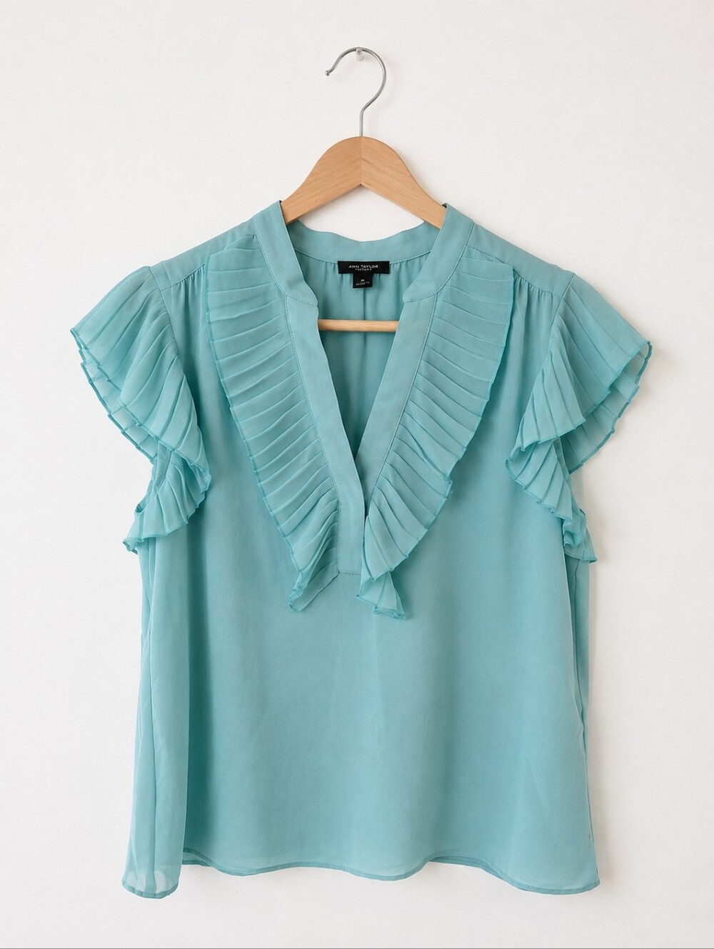 ✨️𝑴𝒂𝒌𝒆 𝒂𝒏 𝑶𝒇𝒇𝒆𝒓✨️ Ann Taylor Pleated V-Neck Ruffle Sleeve Blouse
